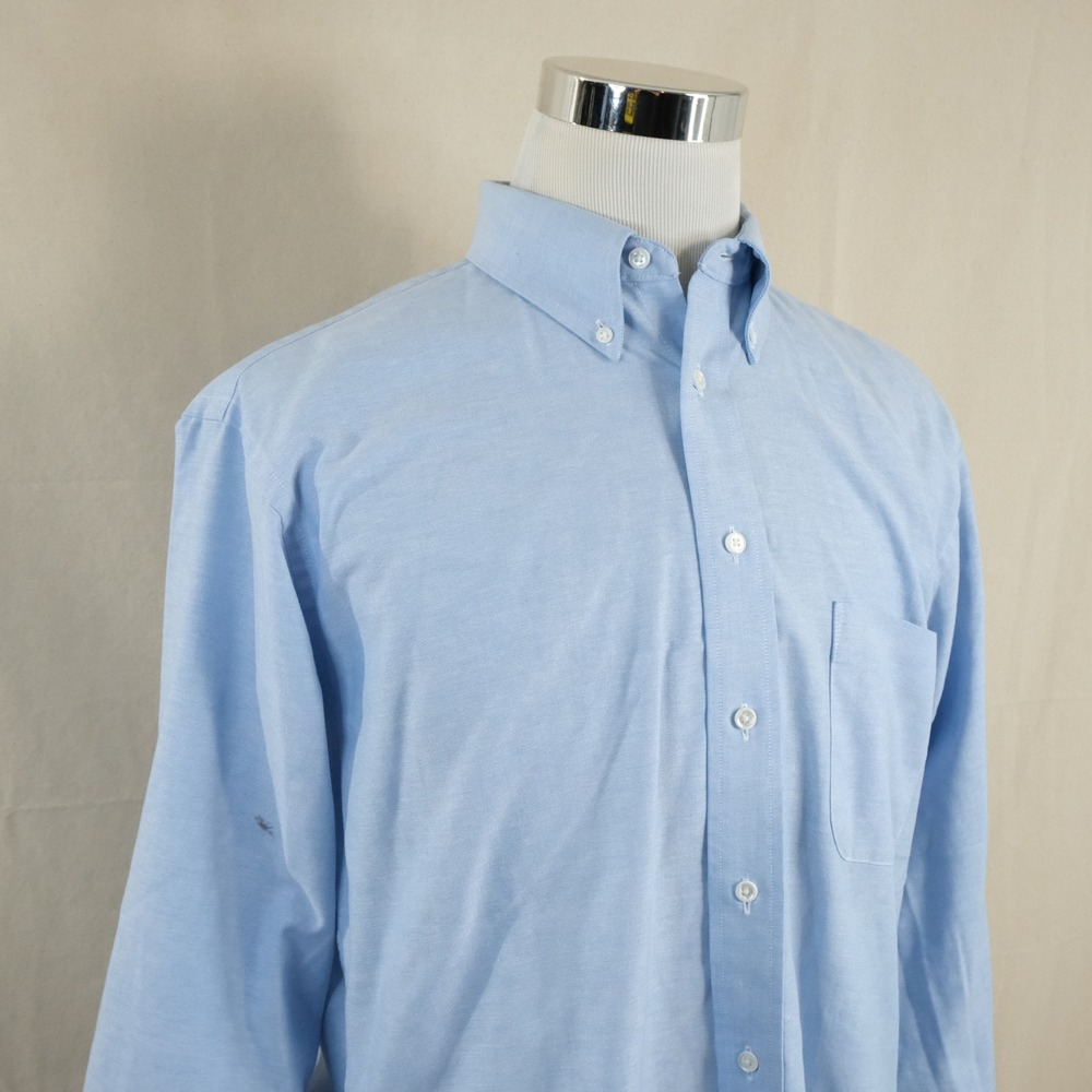 Stafford 16.5 35 Oxford Dress Shirt Blue Cotton Blend USA Made Formal Mens